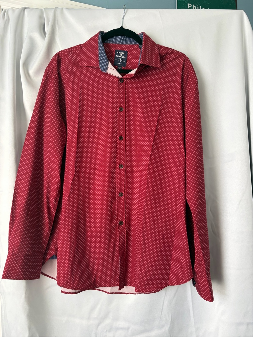 Society Of Threads Men's Burgundy Microdot Dress Shirt no iron